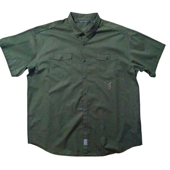 Sean John Short Sleeve Button Down Shirt Dark Green Sz 4XB 2 Breast Pockets - Picture 1 of 9